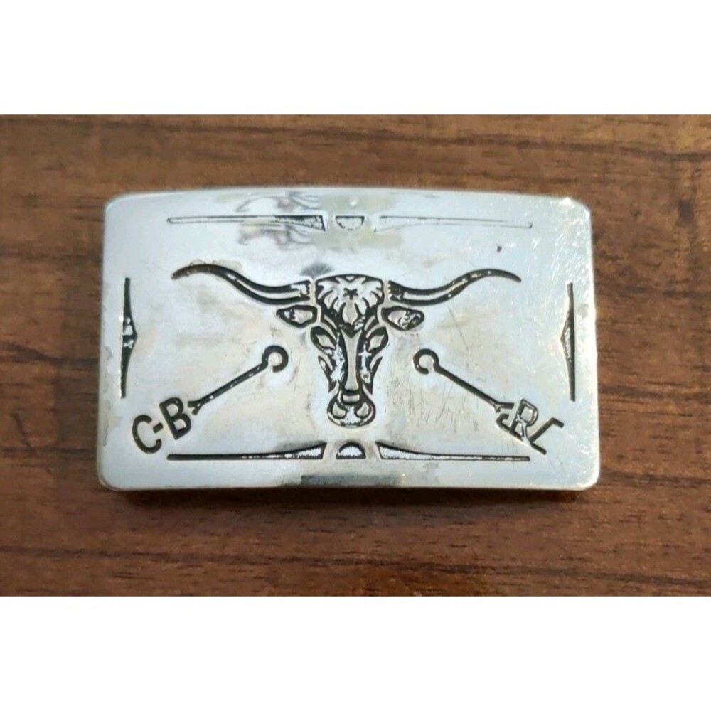 Vtg Belt Buckle Made In USA SilverTone Steer Branding Irons Chambers Belt Co. 3"